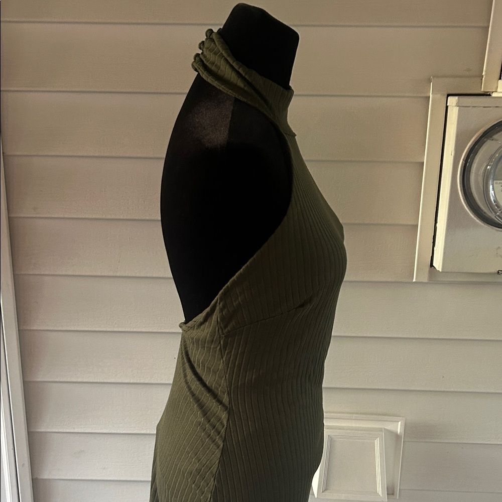 Lulu's Olive Ribbed Halter Mini Dress  C - Picture 4 of 5